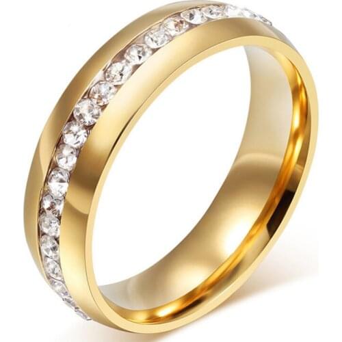 Gold Color Crystal Wedding Rings For Women Stainless Steel Rinestone Anillos Mujer Jewelry Fashion Female Party Accessories
