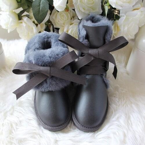 New Fashion Top Quality Genuine Sheepskin Leather Snow Boots Waterproof Woman Winter Boots Warm Wool Natural Fur Women Boots