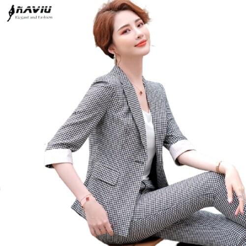High End Business Plaid Suits Women 2021 Spring Summer Fashion Temperament Fomral Slim Blazer And Pants Office Ladies Work Wear