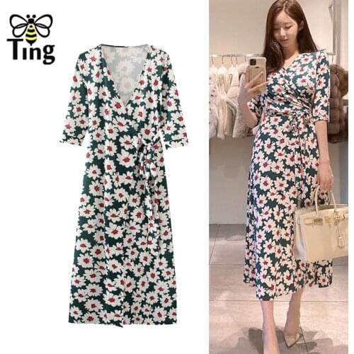 Tingfly Fashion Chic Floral Half Sleeve Women Sexy V Neck Wrap Arround Maxi Long Dress Split Largo Dress Large Size 3XL Robes Za