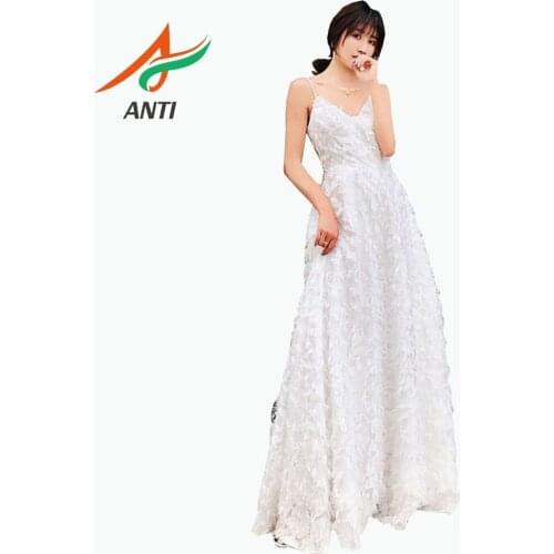 ANTI Sexy V Neck Feathers Long White Evening Dresses 2019 Spaghetti Strap Backless Formal Party Gowns robe de soiree For Woman