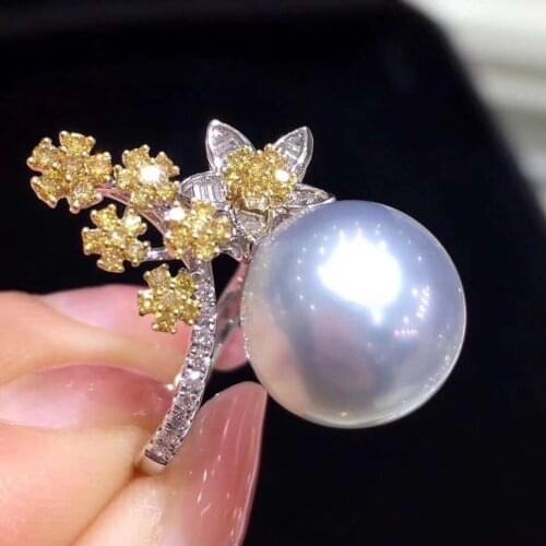 D319 Pearl Ring Fine Jewelry Natural about 12mm Fresh Water White Pearl Rings for Women Fine Pearl Rings