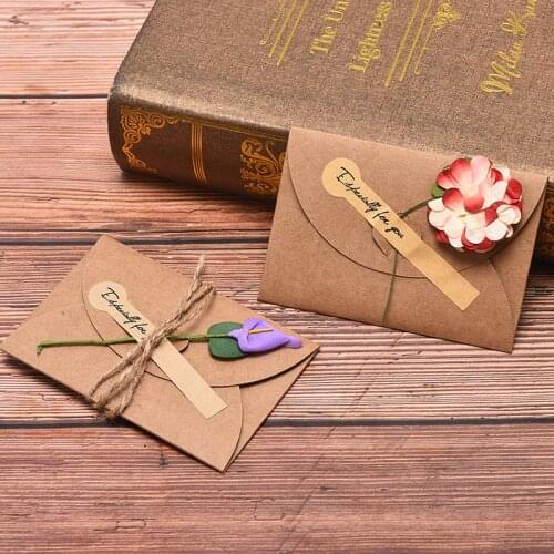 1PC Retro DIY Kraft Paper Invitation Greeting Card With Envelope Handmade Dry Flower Wedding Party Invitation Envelopes