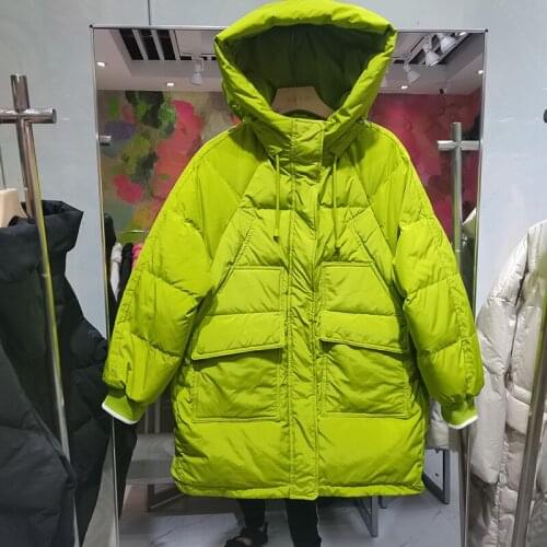 2021 Winter 90% White Duck Down Parka Women Coat Long Style Loose Casual Down Jacket Stand Collar Hooded Windproof Snow Overcoat