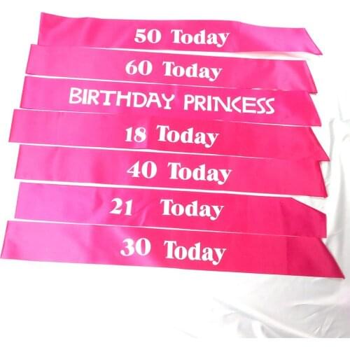3pcs Sweet hot pink satin ribbon happy birthday white printing adult celebration anniversary decorations event party supplies