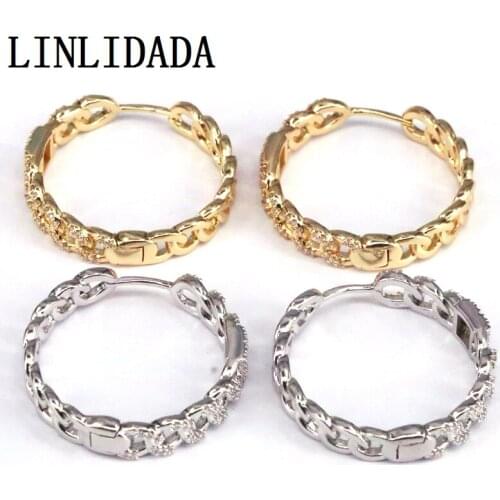 5Pairs New Fashion Circle CZ Micro Pave Punk cuban link chain circle Earrings chain Gold Silver Color For Women Party Wholesale