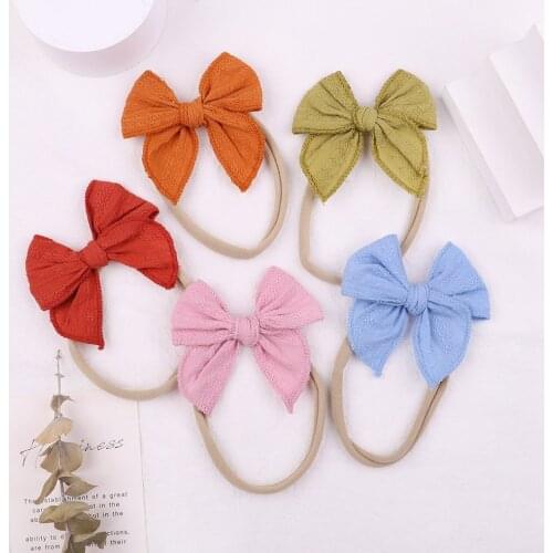 7.6*6.6 CM Toddler Solid Color Bowknot Elastic Hairband Cute Handmade Bows Baby Girl Headband Kids Accessories Photography Props