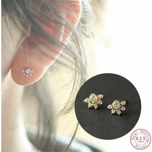 925 Sterling Silver 14K Gold Pavé Crystal Sun Stud Earrings Women Temperament Cute Student Girlfriends Jewelry Friendship Gift