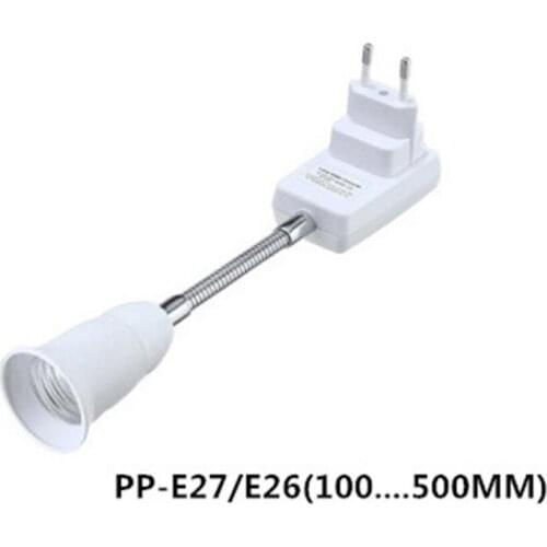20cm E27 Socket Adapter with On/Off Switch, EU Plug, Flexible Stainless Steel Wire Neck Extension Lamp Bulb Holder Converter