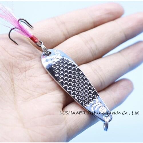 1Pcs Metal Spinner Spoon Fishing Lure 12g/5.5cm Silver Artificial Rotating Hard Baits with Feather Treble Hook fishing Tackle