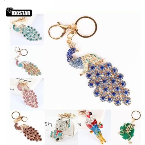 IOOSTAR 5D Diamond Keychain Fashion Animal Dog purple Blue peacock Keychain Handmade Diamond Mosaic Bag Pendant christmas decor