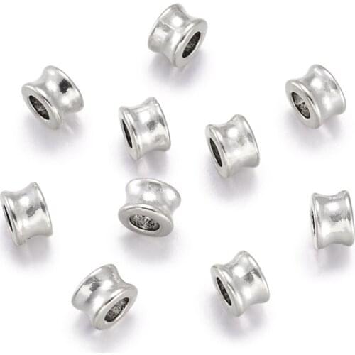 Pandahall 20pcs 8x5.5mm Antique Silver Tube Tibetan Silver European Style Beads Large Hole Loose Spacer Bead within 4.5mm Hole