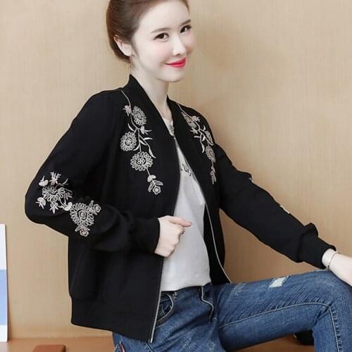 Embroidered Black Loose WomenS Clothes Spring Summer Autumn Zipper Baseball Cardigan Jacket Windbreaker Coat Vetement Femme 202