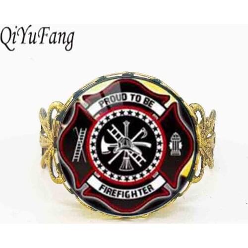 Firefighter Long Ring Black Plated Fire Fighter accessories Jewelry Glass cross Ring christmas best friends gifts