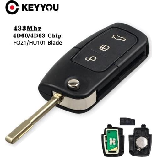 KEYYOU Car Remote Key DIY For Ford Fusion Focus Mondeo Fiesta Galaxy HU101 FO21 Blade Vehicle Flip Key 4D60 4D63 Chip 80/40 Bit