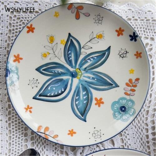 Retro style creative ceramic high-end tableware dish set retro hand-painted personality fat Chinese and Western tableware