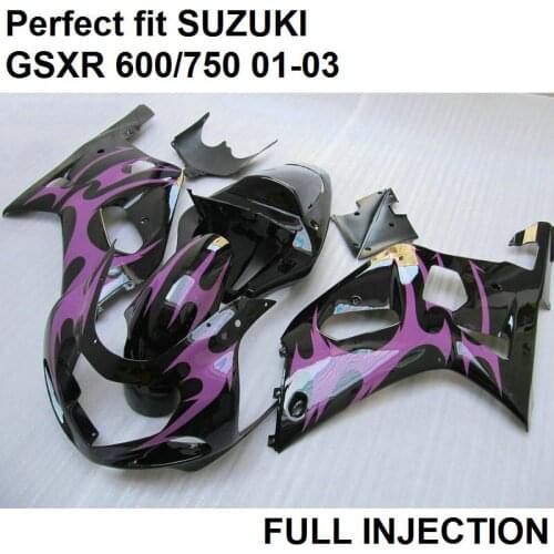 Injection mold Hot sale fairings for Suzuki GSXR600 01 02 03 purple black motorcycle fairing kit GSXR 750 2001 2002 2003 LV66