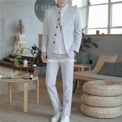 2021 mens clothing tracksuit suit linen t shirt+pants set chinese style kung fu set kimono jacket+pants set wu shu kung fu sets