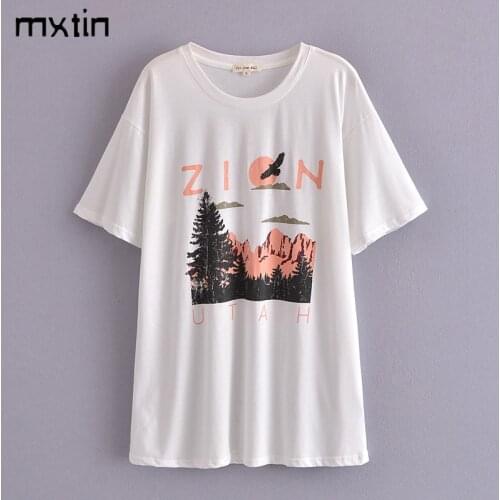MXTIN 2021 Women Summer Vintage Natural Scenery Print T Shirt Casual Top Tees Short Sleeve O Neck Female Harajuku Ladies T-Shirt