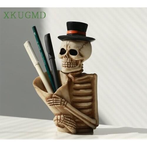 Skull Resin vase Retro Desktop Storage box Jewelry Organizer Toothbrush Holder Living Room Decoration Home Decor Ornaments