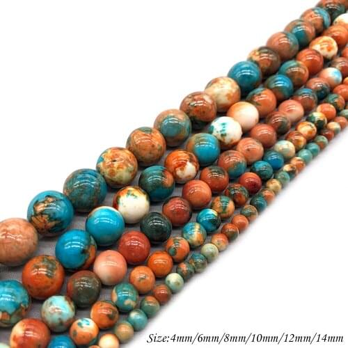 Natural StoneOrange Blue Dots Rainbow Stone Round Loose BeadsFitMulti-purpose Jewelry Making 4 6 8 10 12 14MMPick Size J252
