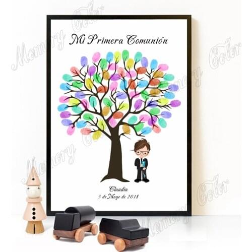 Personalized Theme Name Date Boys Girls with Glasses Fingerprint DIY Guestbook For Kids Holy Communion Party Souvenir Guestbook