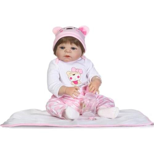 Full silicone real dolls 22"55cm lifelike fake baby girl alive bonecas reborn DIY children doll toys gift
