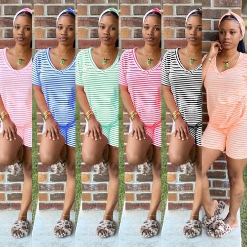 Casual fashion home stripes mid-pants with turban two-piece nightclub suit