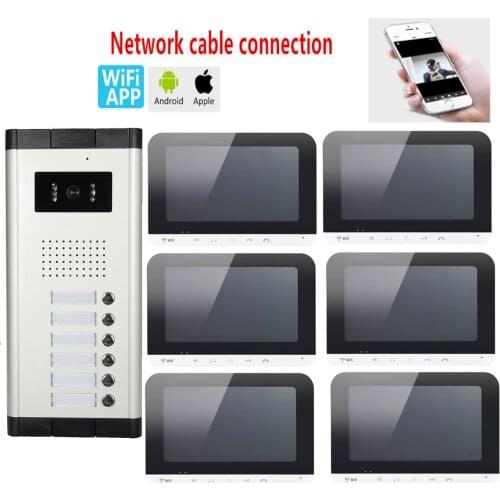 7'' Wired wifi Color Video Door Phone Intercom System IR Night Vision Camera Doorbell +Indoor Monitor Screens for 2~6 Apartments