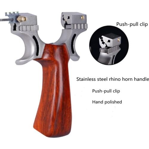 Professional hunting slingshot stainless steel slingshot + wooden handle with flat rubber band outdoor shooting game
