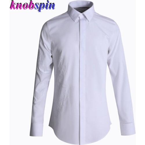 Fairview Dragon Solid Color Embroidered Mens Shirt Long Sleeve Brand Mens Chemise Black White Business male dress Shirts M-4XL