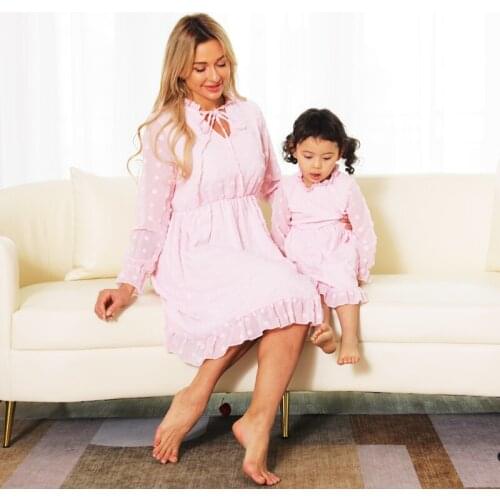 Family Matching Outfits 2021 Long Sleeve Mother Daughter Macthing Dresses Spring Mom Baby Mommy and Me Clothes Women Girls Dress
