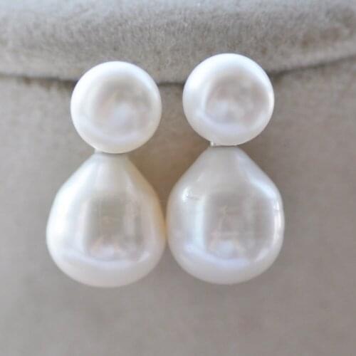 MTC·STAR Z10582 13mm White Drip Round Freshwater Pearl Dangle Earring 925SS