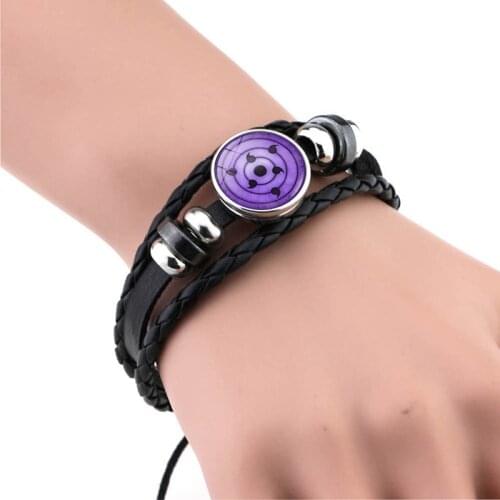 Sharingan Eye Charm Bracelet Uchiha Kakashi Rinnegan Eyes Anime Jewelry Vintage Multilayer Braided Leather Bracelet for Mem Gift