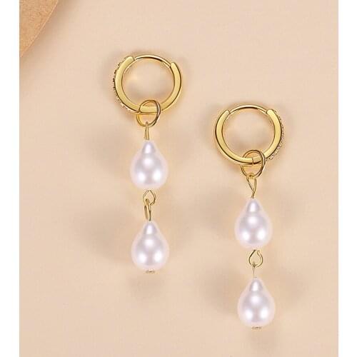 ELESHE 925 Sterling Silver Crystal Baroque Pearl Dangle Earrings For Women Gold Vermeil Hoop Earrings Trendy Jewelry Wholesale