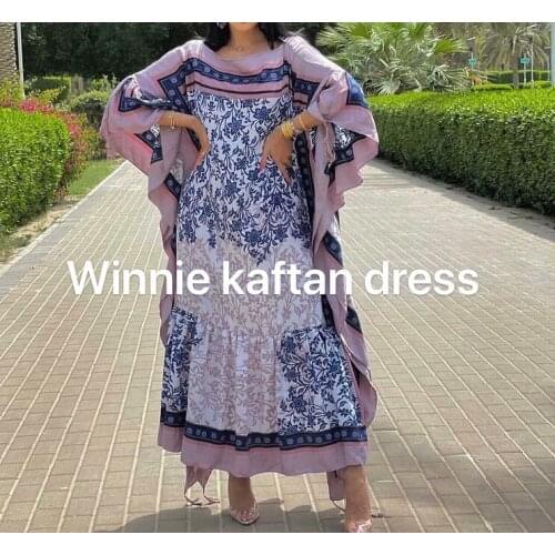 Oversize 2021 Kuwait Batwing Sleeve Cotton Floral Floor Length Kaftan Dress Traditional Abaya BouBou Long Dress
