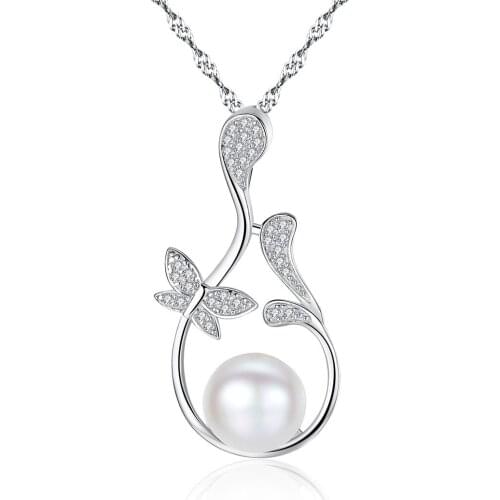 S925 Sterling Silver Freshwater Pearl Water Wave Chain Womens Necklace