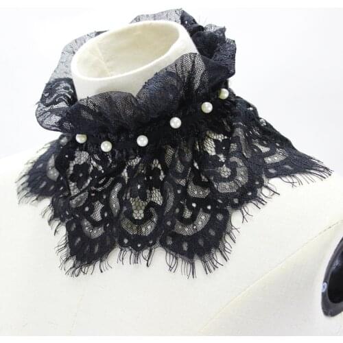 Women Pleated Ruffles Stand Fake Collar Lace Floral Hollow Necklace Choker False Collars Female Dress Party Detachable Collars