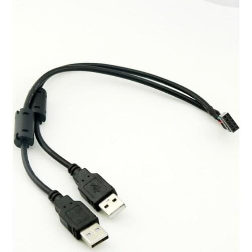 10pcs Black1FT 2x USB 2.0 A Male to 10 Pin F 0.1" USB Header Motherboard Ferrite Core Cable 30cm