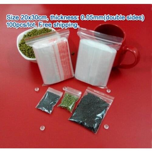 100pcs double sizes thickness 0.05mm Transparent PE Zip Lock jewelry Packaging bags, 20*30cm clear plastic bags for gift storage