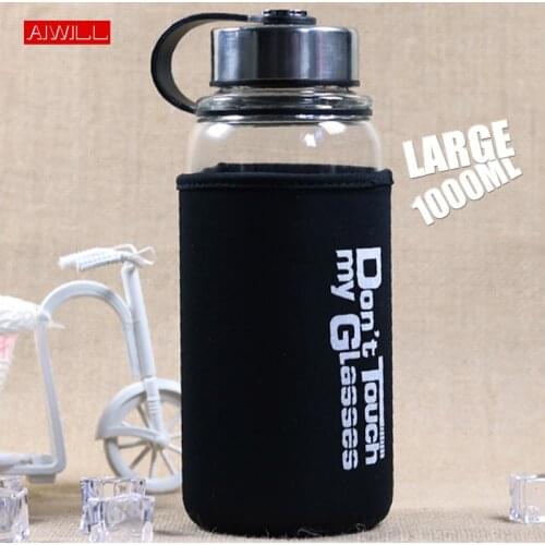 AIWILL 1000ml 700ml Large capacity water bottle with tea infuser Outdoor travel glass bottle with women and men fashion gift
