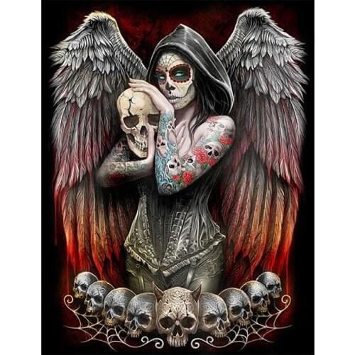 New 5D DIY Full Square Diamond Painting Skull Wings Woman Crystal Diamond Cross Stitch Horror Halloween Sewing Home Decoration