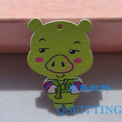 Free shipping!jewelry accessory for pendant and necklace,painted wood for decoration,Green Cartoon Pig