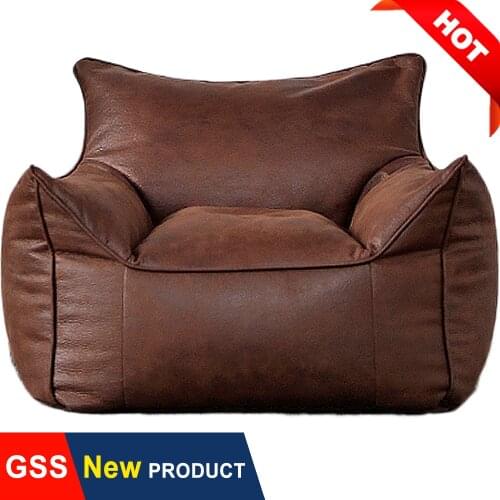 Big Single Leather Sofa Queen King Lazy Sofa ChairSlipcover No Filler Corner Floor Seat Couch Tatami Armrest Backrest Recliner