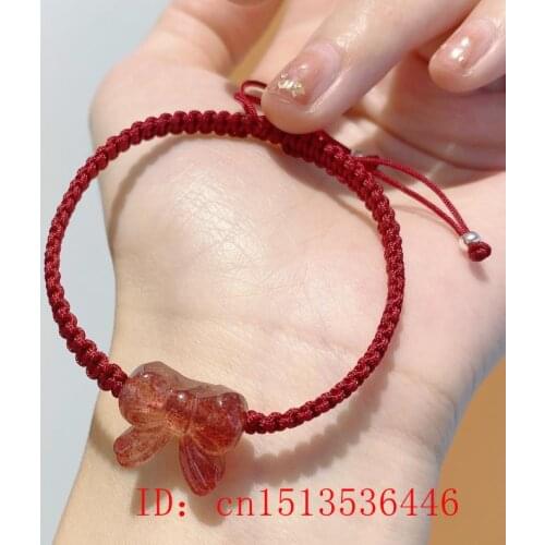 New Natural Strawberry Crystal Bow Bracelet DIY Hand knotting Design Bring Health Wealth Lucky Women Jade Beads Jewelry Female