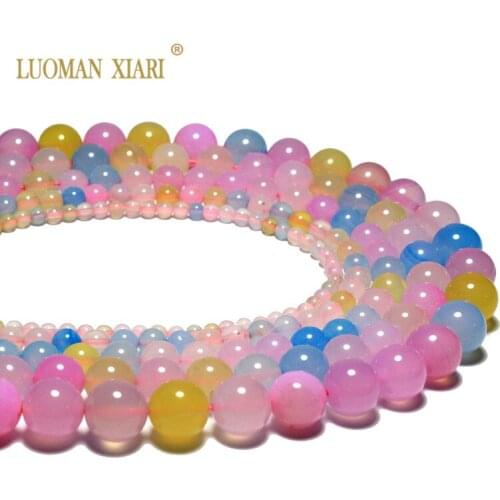 Wholesale Round Loose Natural Colorful Morganite Agat Stone Beads For Jewelry Making Diy Bracelet Necklace 4 /6/8/10mm 15.5