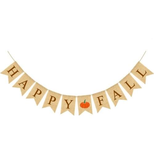 Autumn Thanksgiving party decoration flag brown Thanksgiving HAPPY FALL linen flag party supplies