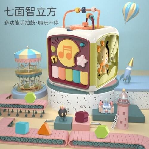 Baby Activity Cube Toddler Toys 7 in 1 Educational Shape Sorter Musical Toy Bead Maze Counting Discovery Toys For Kids Learning