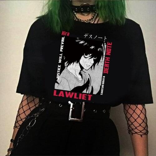 Men Women T-shirt Tops Kawaii Death Note Tshirt L Kira Ryuk T-shirt Crew Neck Fitted Soft Anime Manga Tee Shirt Clothes
