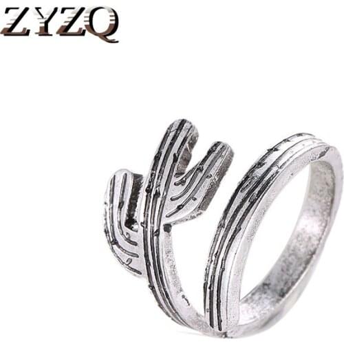 ZYZQ Plant Cactus Rings Vintage Siver Plated Open Rings For Women Simple Daily Wear Accessories Wholesale Lots&Bulk Finger Rings